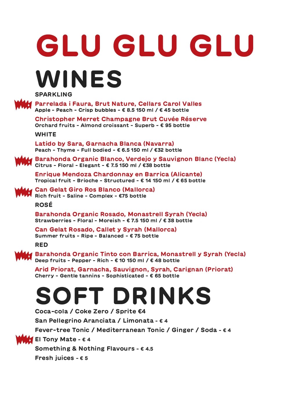 drinks menu, page 1