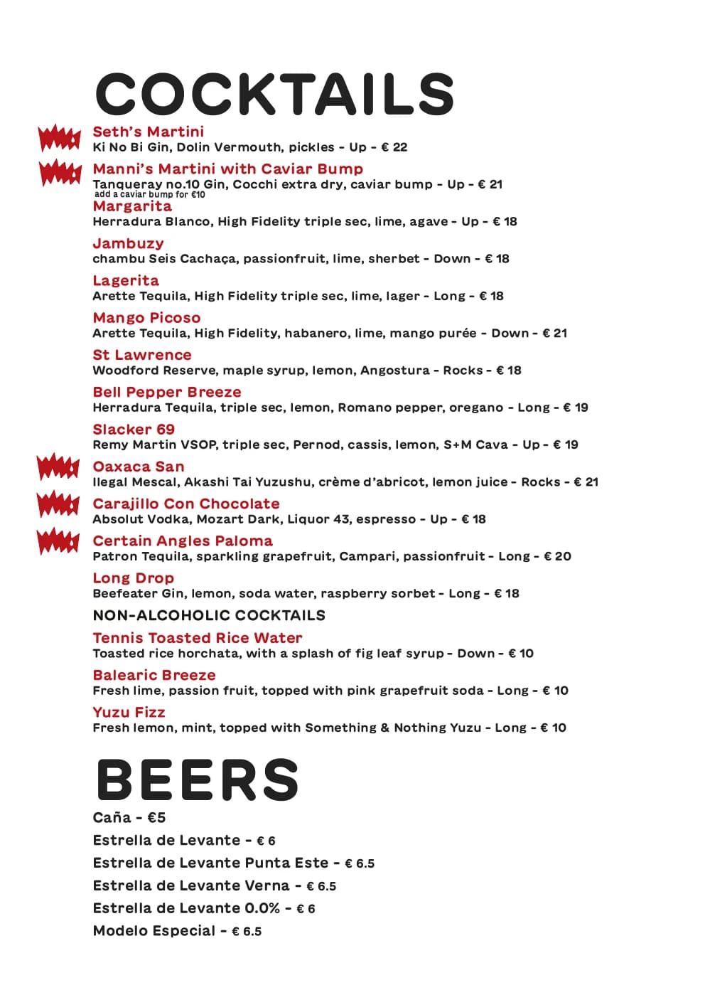 drinks menu, page 2